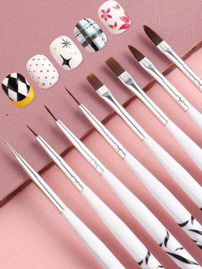 FULL BEAUTY 8 Buah Kuas Nail Art Gagang Motif Zebra, Kuas Gel Liner & Lukis Multifungsi, Pena Gambar Kuku untuk Kutek Gel UV, Manikur DIY & Penggunaan Salon, Alat Kuku