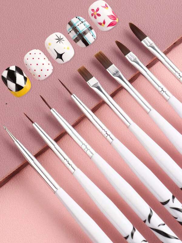 FULL BEAUTY 8pcs Zebra Print Handle Nail Art Brush Kit, Multi-Functional Gel Liner & Painting Brushes Nail Drawing Pen For UV Gel Polish DIY Manicure & Salon Use Nail Tools