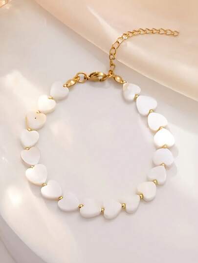 1 Peça Pulseira Delicada de Coração de Concha de Pedra Natural - Uma Representação do Amor Verdadeiro, Joia de Amizade Estilo Boêmio para Mulheres Perfeita para Uso Diário