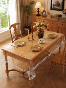 1pc Clear PVC Tassel Edge Tablecloth Waterproof Oil-Proof Table Cover Protective Table Mat For Dining Table Kitchen Coffee Table Home Party Decor - A - View 7