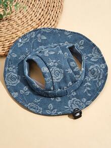 Polyester Sun Hat With Cute Ear Decoration, Anti-Slip, Adjustable, Sun Protection, Suitable For Small Pet Dogs To Wear Outdoors In Spring, Autumn And Winter - Blue - View 5