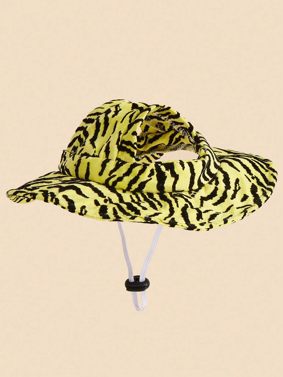 Sombrero de sol de poliéster con estampado de leopardo amarillo único, visera solar ajustable anti-caída, accesorio para perros, adecuado para que perros pequeños lo usen al aire libre en primavera, otoño e invierno - Amarillo - Ver 1