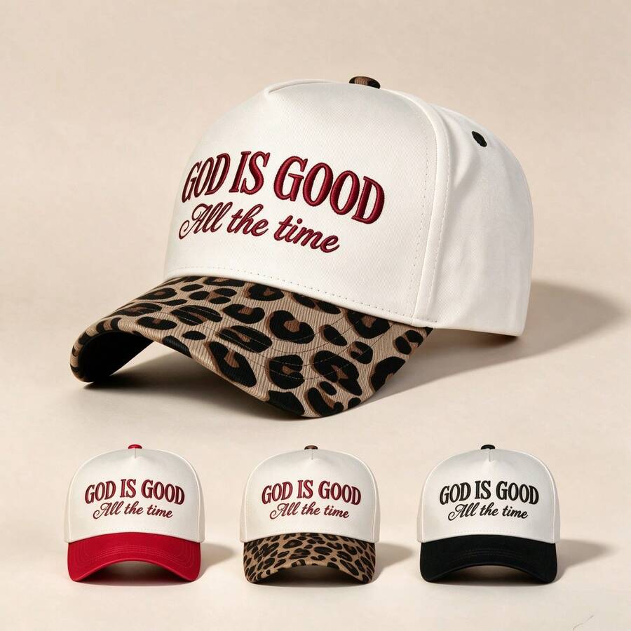 1pc Unisex Leopard Print Baseball Cap, Solid Color Leopard Design With Letter Embroidery, Breathable Outdoor Cycling Baseball Cap