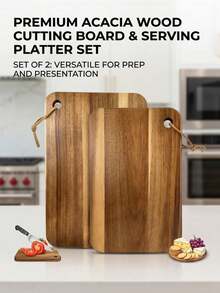1pc Wooden Cutting Board, Rope Design, Natural Acacia Wood Kitchen Tray, Multi-Functional Fruit Vegetable Bread Cheese Pizza Food Cutting Board, Suitable For Outdoor Activities, Wedding Decoration And Holiday Gifts - Khaki - View 2