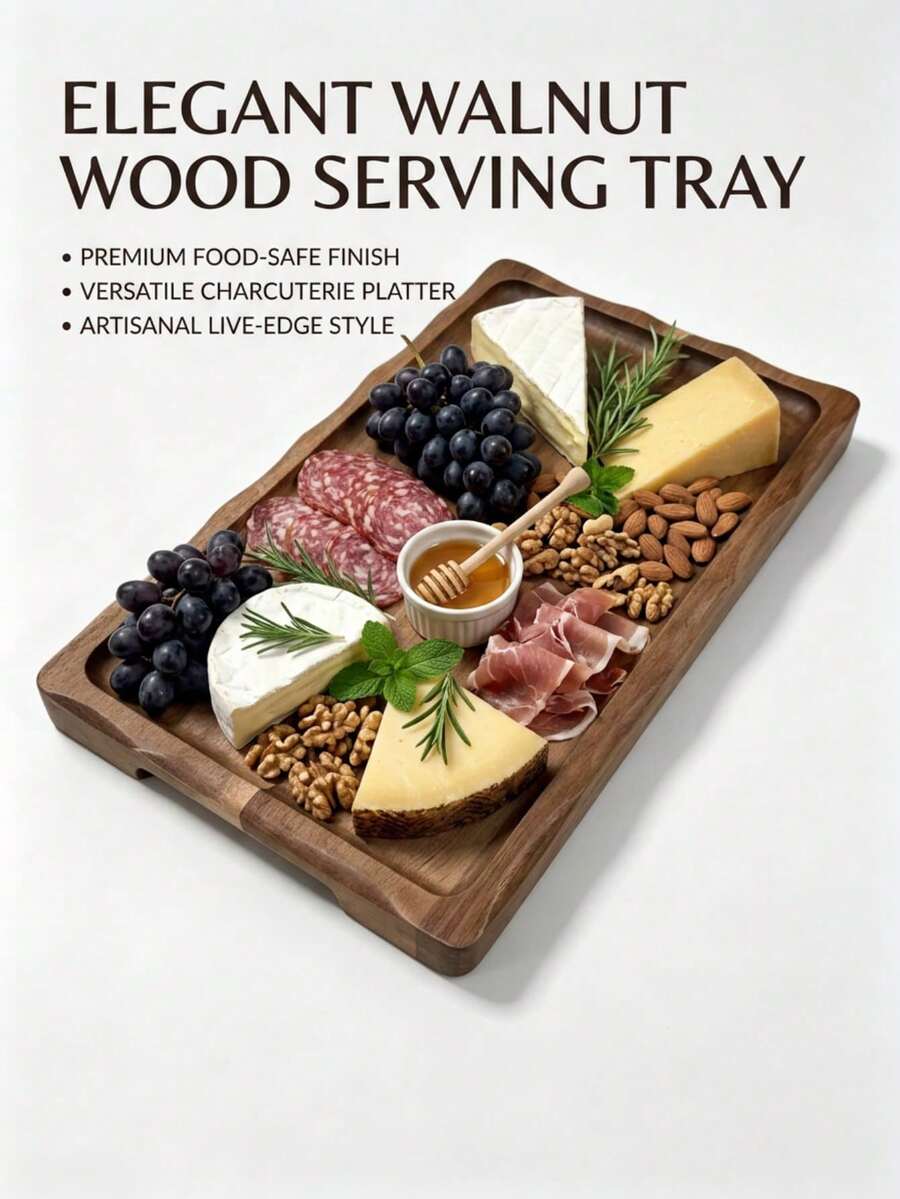 1pc Acacia Wood Serving Tray, Multi-Scenario Use, Suitable For Cafe, Kitchen, Wedding, Can Hold Beef, Chicken, Dessert, Halloween, Easter, Harvest Festival Gift