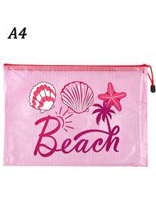 時尚防水PVC沙灘包，印有「Beach」彩色字母，A4尺寸，透明化妝包配尼龍拉鍊，適合游泳、潛水和夏季度假，輕巧，適合年輕男女，沙灘包配件，旅行必需品，旅行配件，度假必備。返校用品盥洗包沐浴包大容量淋浴包，女性母親節禮物教師禮物郵輪必備 - 彩色 - 查看 25