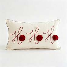 1pc Christmas Ho Ho Ho Red Pom Pom Embroidered Waist Pillow Case, Cream White Minimalist Holiday Rectangular Cushion Cover, Living Room Sofa Christmas Decoration Throw Pillow Case Without Insert - Multicolor - View 7