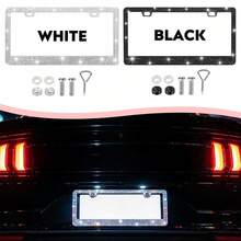 Pearl Gloss Plastic License Plate Frame, Black & White Color, Christmas Gift For Cute Girls - Rhinestone License Plate Frame - View 3