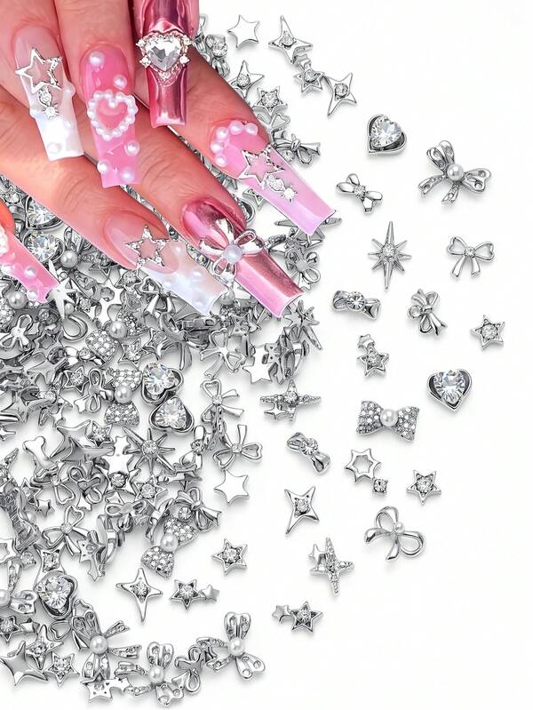 Mix 20pcs Nail Charms Nails Supplies A Minimalist Square Shaped Grass Set With Diamonds Metal Nail Supplies, Shiny Rhinestones Nail Gems,Suitable For Multi-Functional DIY Accessories Nail Decoratio