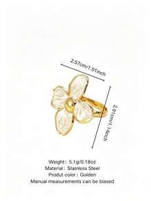 1 buah Cincin Tunggal Wanita Elegan Bergaya Stainless Steel dengan Motif Daun Semanggi, Cocok untuk Kencan/Liburan - Yellow Gold - View 12