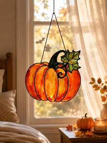 1pc Vintage Maple Leaf Pumpkin Window Hanging Decor, Rustic Farmhouse Style Autumn Halloween Thanksgiving Harvest Pendant, Cozy Fantasy Indoor Wall Decoration, Halloween Trick Or Treat Autumn Festival Entryway Home Party Window Photo Prop Hanging Ornament Gift - Multicolor 17 - View 3