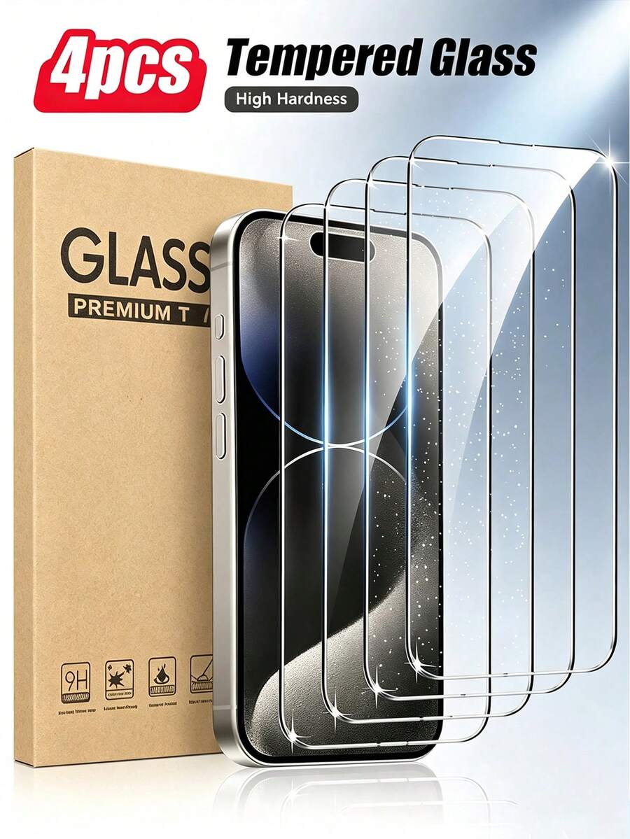 NNBILI 4pcs High Definition Transparent Tempered Glass Screen Protector, 1:1 High Definition Image Restoration, Essential For Daily Protection And Use, Compatible With IPhone 11/12/13/14/15/16/16 Plus/16 Pro/16 Pro Max/16e/17/17 Air/17 Pro/17 Pro Max/17e/18/18 Pro/18 Pro Max Full Series