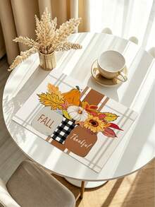 Autumn Harvest Festival Vase Sunflower Maple Leaf Heat-Insulated Placemats, Hello Autumn Thanksgiving Linen Placemats, Dirt-Resistant Placemats, Suitable For Home Dining Room And Restaurant, Table Decor, Home Supplies 4pcs/6pcs/18pcs - Multicolor - View 6