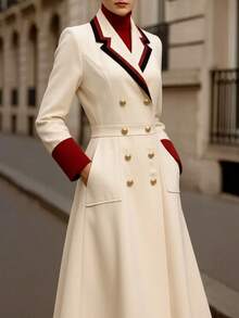 Women's Elegant Lapel Long Sleeve Double-Breasted Fashion Casual Jacket, Spring/Autumn - Champagne - View 5