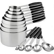 Measuring Cup And Spoon Set, Stainless Steel Measuring Cup And Spoon Set, Graduated Measuring Cup And Spoon Set, Stackable Measuring Cup Set, Suitable For Dry And Liquid Ingredients - Kitchen Supplies - Baking Tools - Black - View 10