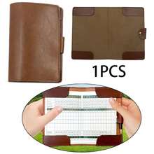 Premium PU Leather Golf Scorebook; Golf Course Scorecard - Brown - View 1