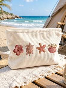 2D Shell And Starfish Pattern Printed Makeup Bag Travel Storage Pouch, Suitable For Beach, Swimming Pool, Swimwear, Travel Storage Bag, Makeup Bag, Cosmetic Bag, Vacation Storage Bag, Large Capacity Makeup Bag Can Hold Lipstick, Brushes, Skincare Products, Phone, Coins, Small Items, Multi-Purpose Home, Gift, Vacation And Holiday, Toiletry Bag, Student Makeup Bag, Halloween And Christmas Gift - Multicolor - View 2