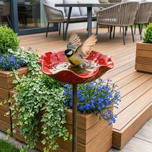 1pc 3D Outdoor Bird Bath, Red Metal Bird Feeder Bowl, Suitable For Garden, Weather-Resistant Wild Bird Bathing Device, For Yard Or Patio Decoration - A - View 5