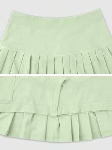 Leorrey 1pc Women's Seamless A-Line High Waist Pleated Skort With Built-In Shorts For Fitness, Running, Workout, Tennis, Golf And Training - Green - View 4
