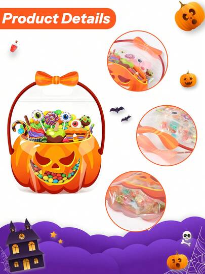 20pcs Halloween Self-Standing Bags, Pumpkin & Witch Cauldron Design Gift Bags, Halloween Decoration, Storage Bags, Halloween Party Decor, Reusable Self-Standing Bags, Halloween Trick Or Treat Party Supplies, Spooky Atmosphere Decor, Party Favors