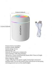 1pc Portable USB Car Air Humidifier, RGB 7-Color Gradient Ambient Light, Quiet Cold Mist Aromatherapy Diffuser, Mini Desktop Humidifier, Suitable For Car, Bedroom, Office, Travel - one-size - View 11