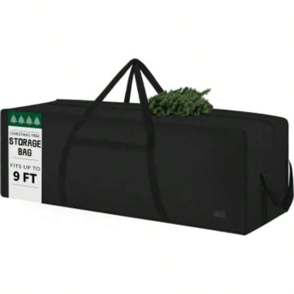 Bolsa de almacenamiento para árbol de Navidad de 9 pies, bolsa de árbol de Navidad resistente con asas reforzadas y doble cremallera de apertura ancha, gran capacidad apta para árbol de Navidad artificial negro, 9 pies