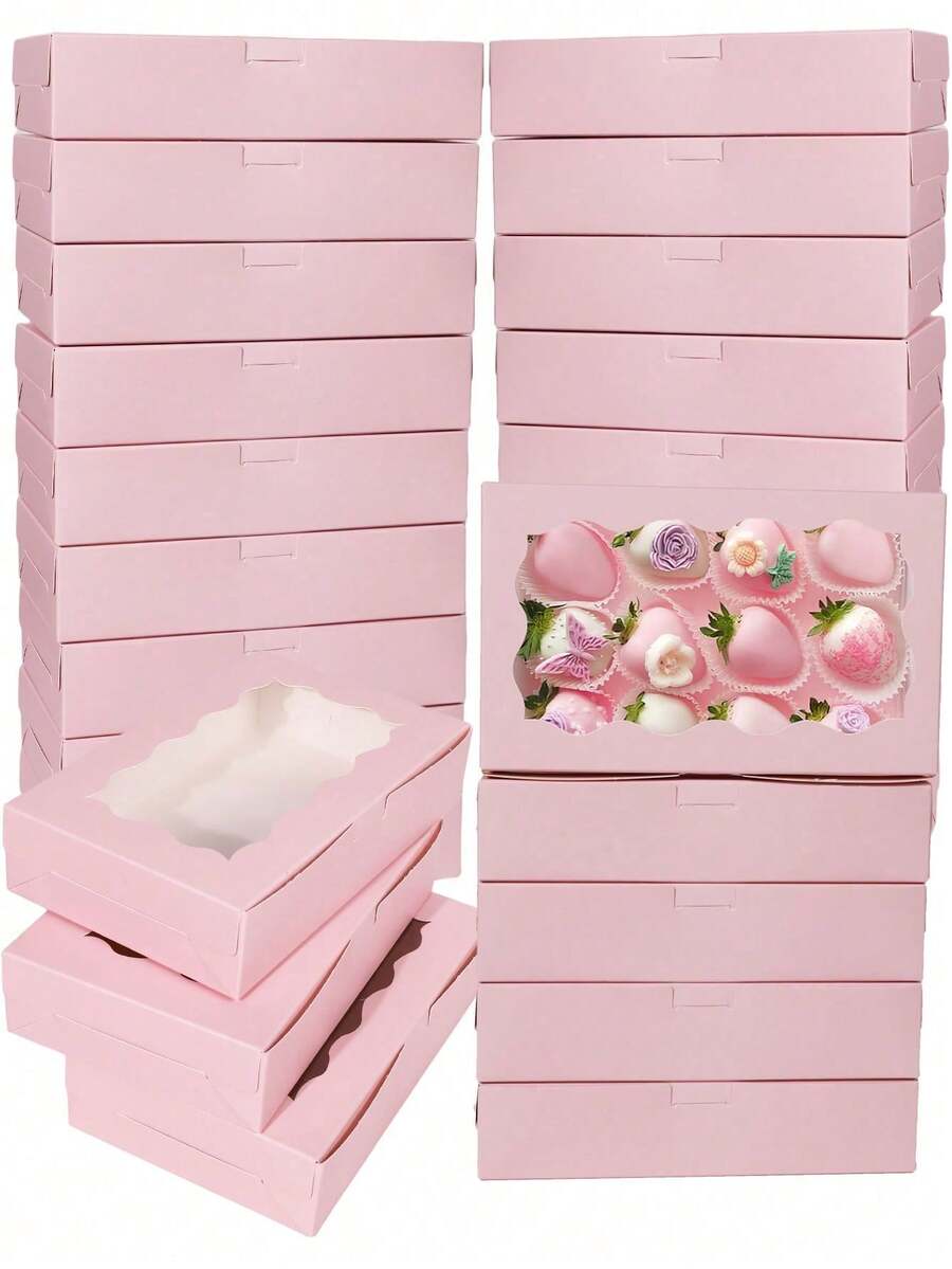 20/10個/1個 餅乾盒 糕點盒 7 X 4.3 X 1.5 英吋 紙盒 烘焙食品高級禮盒 適用於甜點、婚禮、派對、聖誕節、生日（粉紅色）