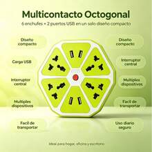 Regleta decorativa, multicontacto portátil con puertos de carga USB, sin necesidad de adaptadores adicionales, control de energía centralizado, material resistente al calor para uso diario - Tipo de Enchufe A USA (110-127V) - Ver 2