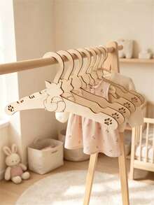 4pcs Cute Cartoon Animal Wooden Baby Hangers, Bear, Rabbit, Puppy Pattern, Non-Slip Nursery Closet Storage Organizer Hooks, Baby Room Decor Hooks - Multicolor - View 7