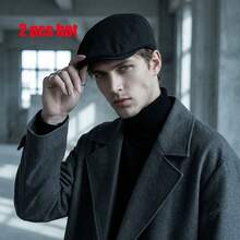 2 Pcs Vintage Black Flat Cap Men Women Retro British Style Newsboy Hat Dark Academia Aesthetic Woolen Ivy Cap Casual Smart Beret Hat - LFY - View 1