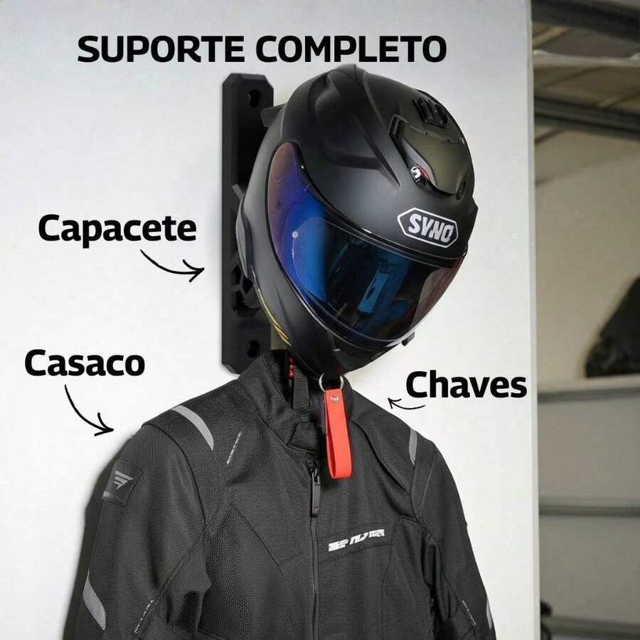 Suporte Capacete Moto De Parede Organizador Jaqueta Chaves Luvas Reforçado Pratico Garagem Quarto preço baixo promocão - Suporte de Capacete BRANCO - Visão 1