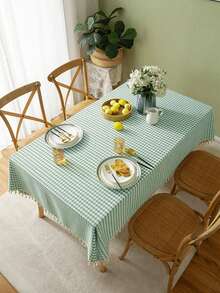 Modern Spring/Summer Minimalist Plaid Tassel Tablecloth, Suitable For Picnic, Party, Restaurant, Kitchen, Cafe, Dining Table, Daily Decoration - Multicolor - View 12
