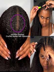 Kinky Straight Human Crochet Hair Miracle Knots Hair Crochet Human Hair Bundles 24 Inch 50g Pre-Separated Feather Crochet Human Hair Natural Yaki Straight Texture Extensions - SNatural - View 5