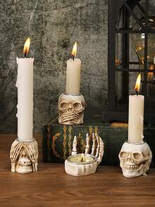 3pcs Halloween Skeleton Hand Candle Holder, Eerie Decor, Suitable For Halloween, Escape Room, Puzzle Games, Movie Props, Create Holiday Atmosphere, Tabletop Decoration, Candle And Aromatherapy Base - Skull Candle Holder - View 7
