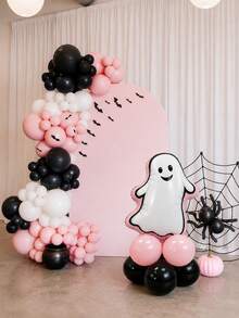 11 buah/Set Kolom Balon Hantu Hitam & Merah Muda Matte, Termasuk Balon Foil Hantu dengan Trim Merah Muda Matte, Dipadukan dengan Alas Balon Lateks Merah Muda Muda Matte & Hitam Matte, Cocok untuk Pesta Bertema Halloween - MultiWarna - View 4