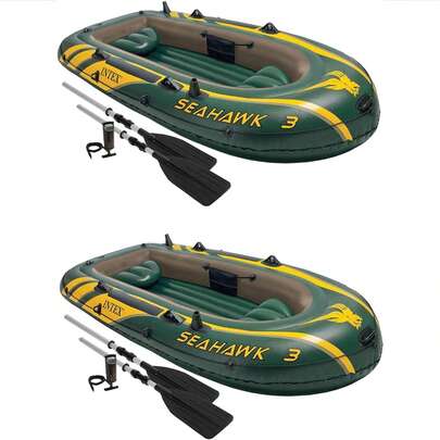 Three-Person Inflatable Boat Set (Including Aluminum Oars And Pump, 2-Piece Set)