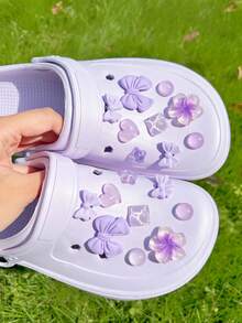 18pcs Purple Flower Accessories, Small Bow DIY Shoe Decor, Suitable For Perforated Sandals, Elegant And Fashionable, Gift For Girlfriend - Purple - View 6