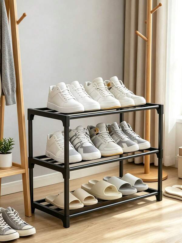 Simple Shoe Rack, Balcony Drying Hanging Closet Dorm Bed Under Space-Saving Shoe Storage Rack, Shoe Hanger, Multi-Layer Entryway Shoe Storage Rack, Multi-Functional Rotatable Hooks, Shoe Drying Rack, Double-Row Shoe Rack, For Home/Dorm, Easy Assembly Portable Shoe Cabinet, Unisex, Home Shoe Storage Essential, Back To School, Teacher's Day Gift Must-Have