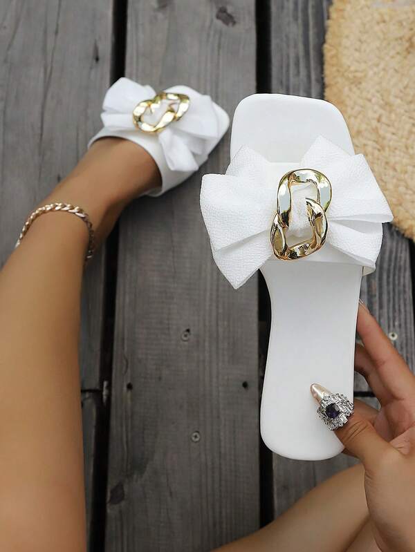2026 New Shiny Metallic Decor Casual Flat Sandals, Comfortable Summer Slippers, Suitable For Women Outdoor, Home, Beach And Vacation Wear