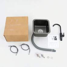 YUNRUX Kitchen Sink With Faucet, Modern Sink, Single-Bowl Sink - 黑色 - 查看 8