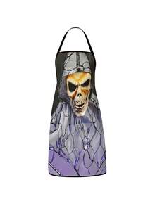 4Pcs/1pcDay Of The Dead Print Apron, Sugar Skull Skeleton Pattern Kitchen Apron For Cooking Baking Halloween PartySkeleton Apron For Halloween, White Human Skeleton Bones Print Black Kitchen Apron - Multicolor - View 4