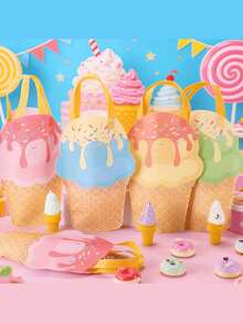 1/4pcs Ice Cream Tote Bags, Suitable For Birthday, Wedding, Pool Party, Picnic, Cute Cone Party Gift Bags For Candy, Snacks, Gifts, Summer Celebration, Wedding & Birthday Decoration - Multicolor - View 1