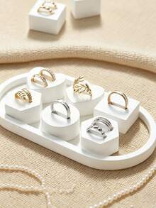 White Plaster Ring Display Stand Set, Hexagon Round Heart Shaped Ring Holder, Minimalist Geometric Jewelry Photography Props, Stackable Ring Storage Box For Vanity Table, Jewelry Seller Gift, Multiple Sizes Available, Jewelry Tray - Multicolor - View 6