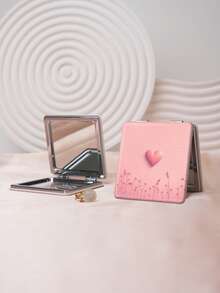 1PC Millennium Y2K Series Portable Vanity Mirror, Foldable Lightweight Ultra-Thin Convenient Hand Mirror, PU Leather, Suitable For Multiple Scenarios And All People, Foldable Square Mirror, Pocket Mirror, Cartoon Minimalist Heart Letter Pattern Design, Exquisite And Delicate, Easy To Carry, Handheld Makeup Mirror, 180° Flip Cover, Multi-Functional - Multicolor - View 2