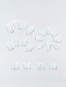 24片乳白色法式極簡短方型穿戴甲，適用於各種場合的假指甲片 - 彩色 - 查看 3