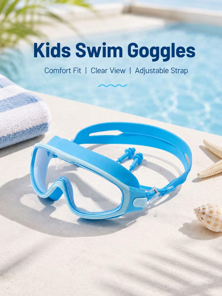 Children's Swimming Goggles, Unisex Swimming Goggles, Waterproof Anti-Fog, New Upgraded Design, Wide Field Of View Anti-Fog Leak-, First Day Of School - Baby Blue - View 1