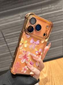 全包覆透明防震 TPU 手機殼，相容 Apple 設備，粉色花朵蝴蝶結設計，適用於 iPhone 17 Pro、16 Pro、15、14、13、12 和 11，極簡時尚軟保護殼，情人節禮物 - 橘色 - 查看 1