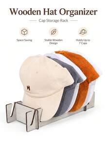 1pc Wooden Splicing Hat Organizer, Baseball Cap Storage Box, Multi-Compartment Large-Capacity Hat Storage Rack, For Desktop Hat Storage And Display, For Accessory Stores, Bedrooms, Wardrobes, Dressing Tables, And Offices - Wood Color - View 6