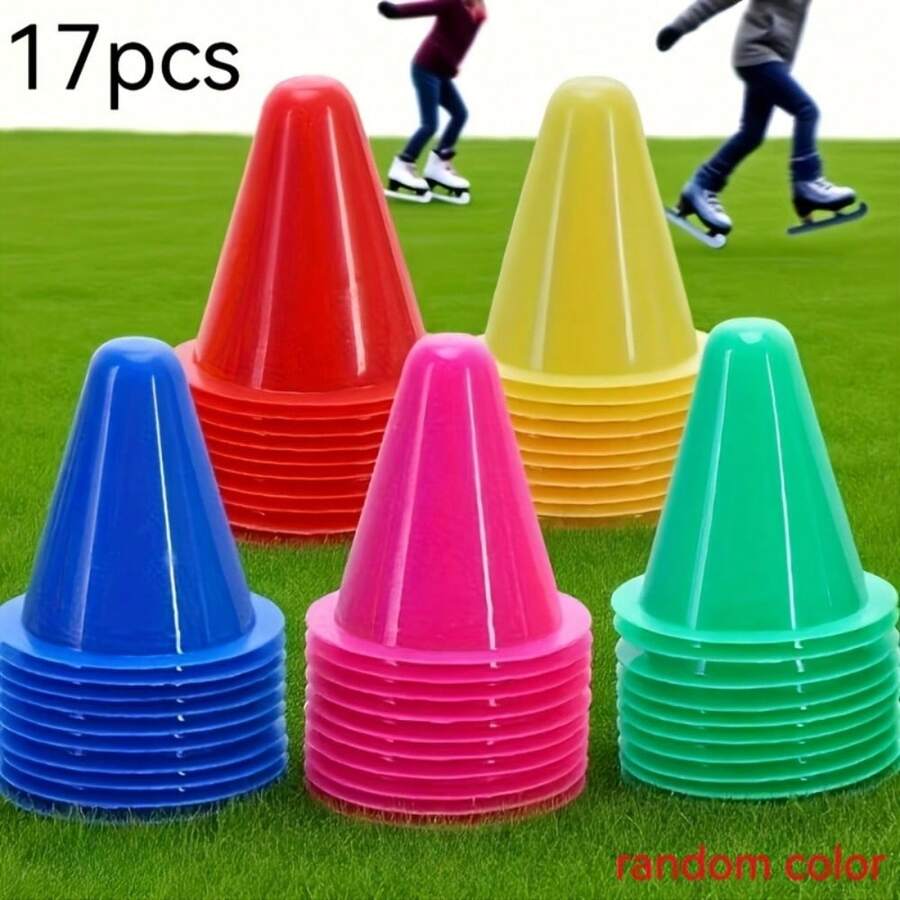 17 Colorful And Flexible Training Cones - Red, Yellow, Green, Blue, Pink (5 Colors Sent Randomly), Stackable Base For Enhanced Stability - Suitable For Indoor/Outdoor Sports, Skating Practice, Gym, Playground - Durable Plastic Material - Upgraded Version - View 1