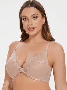 MELENECA Women's Racerback Front Closure Full Coverage Unlined Plus Size Underwire Bra - Beige - View 5